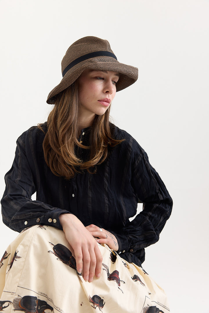 Mature Ha - Boxed Hat 11cm Brim with Ribbon - Dark Brown/Black