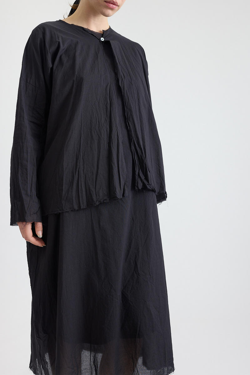 Scha - Round Neck Open Front Volume Batiste Top "OE"
