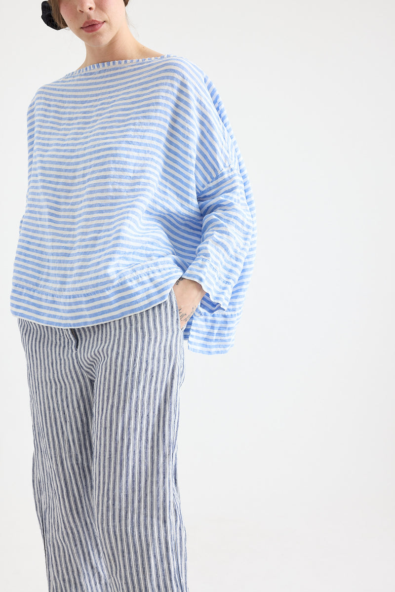 Metta - Sailor Boxy Top  Light Linen - Seaside Stripe