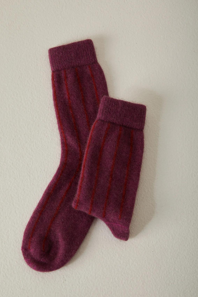 Francie - Possum Merino Socks Striped /  Orchid & Poppy