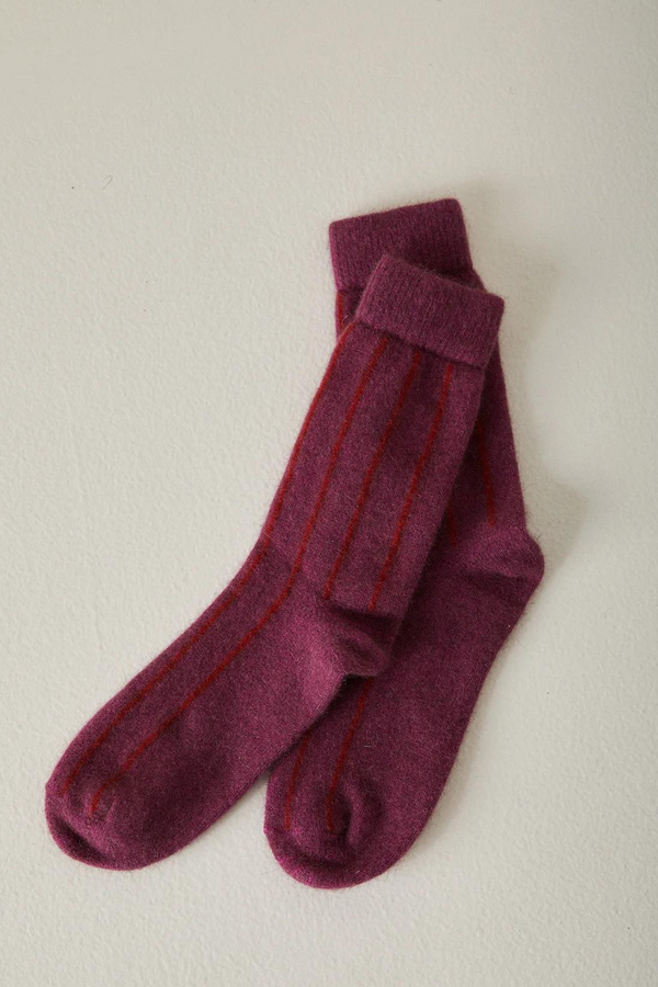 Francie - Possum Merino Socks Striped /  Orchid & Poppy