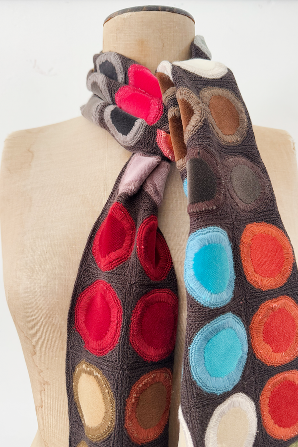 Sophie Digard - Large Wool Cotton Crocheted Scarf - Circles