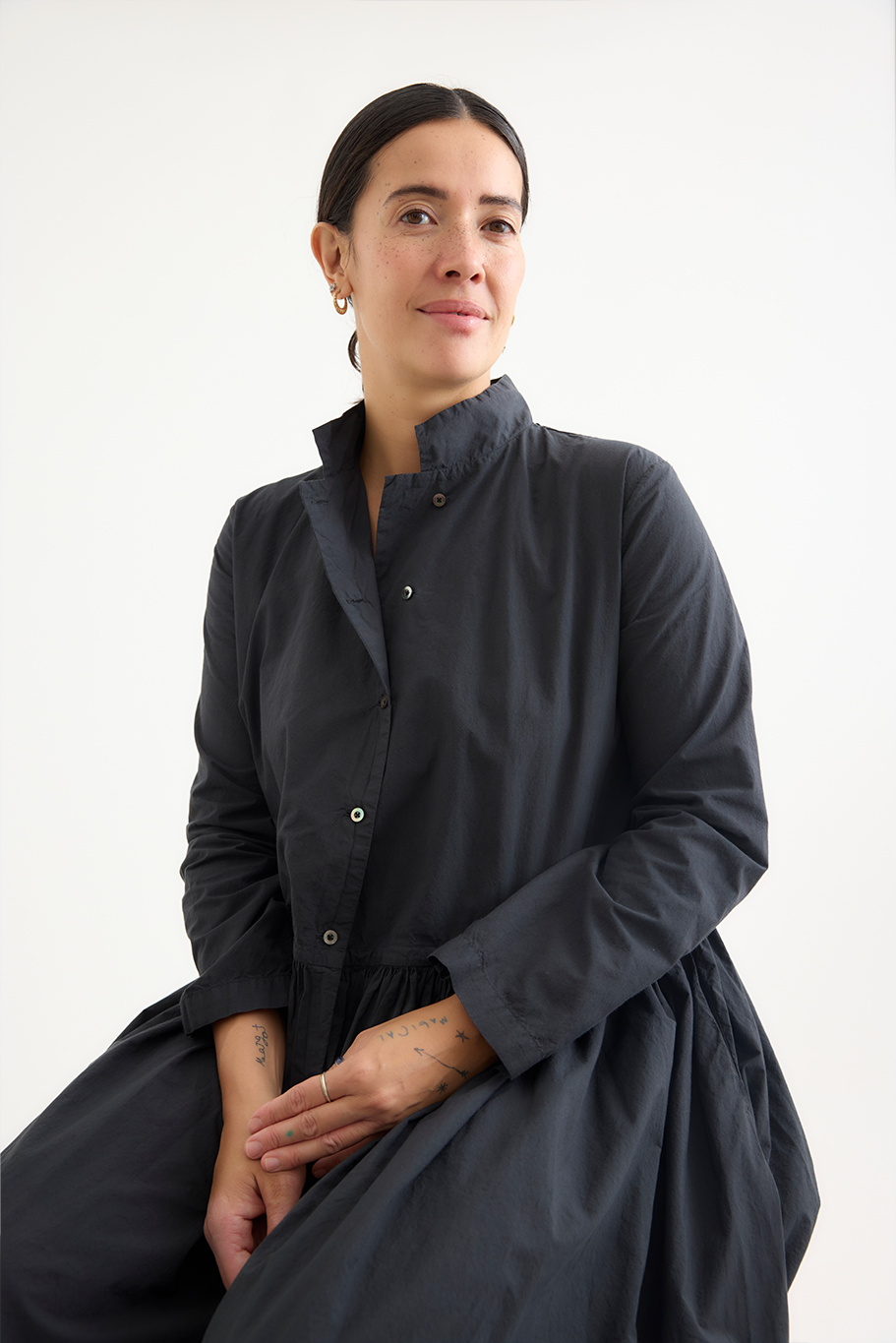 Kaval - Stand Collar Gather Dress