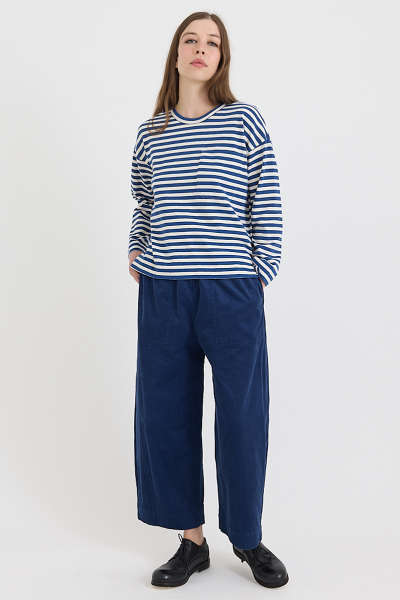 Toast - Bold Stripe Cotton Boxy Tee - Delft/Ecru