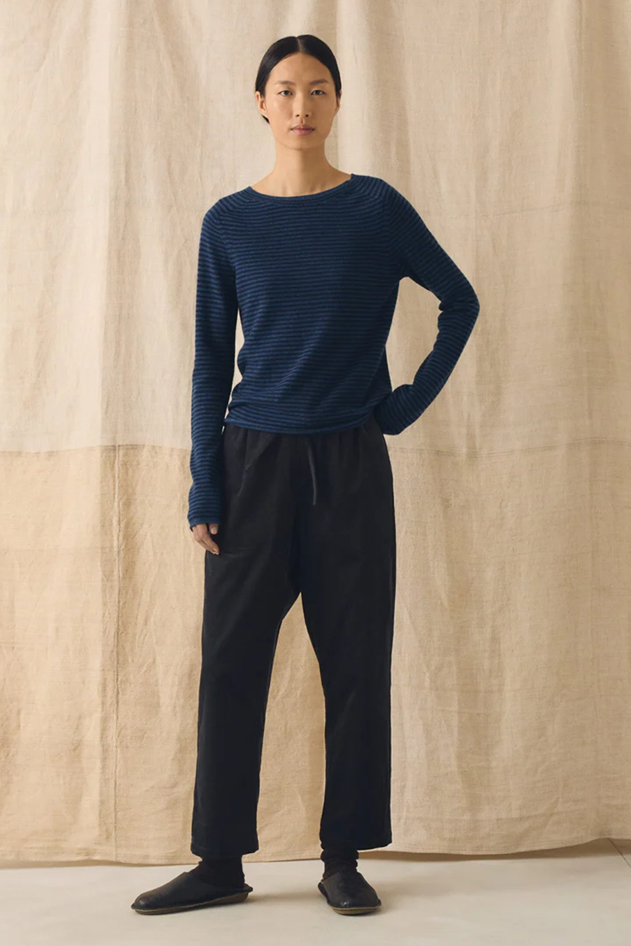 Toast - Stripe Wool Cashmere Neat Sweater