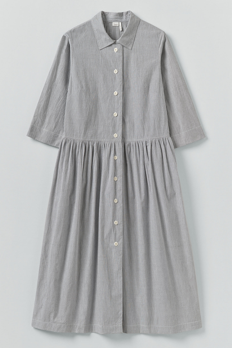 Toast - Fine Stripe Cotton Shirt Dress - Ecru/Slate
