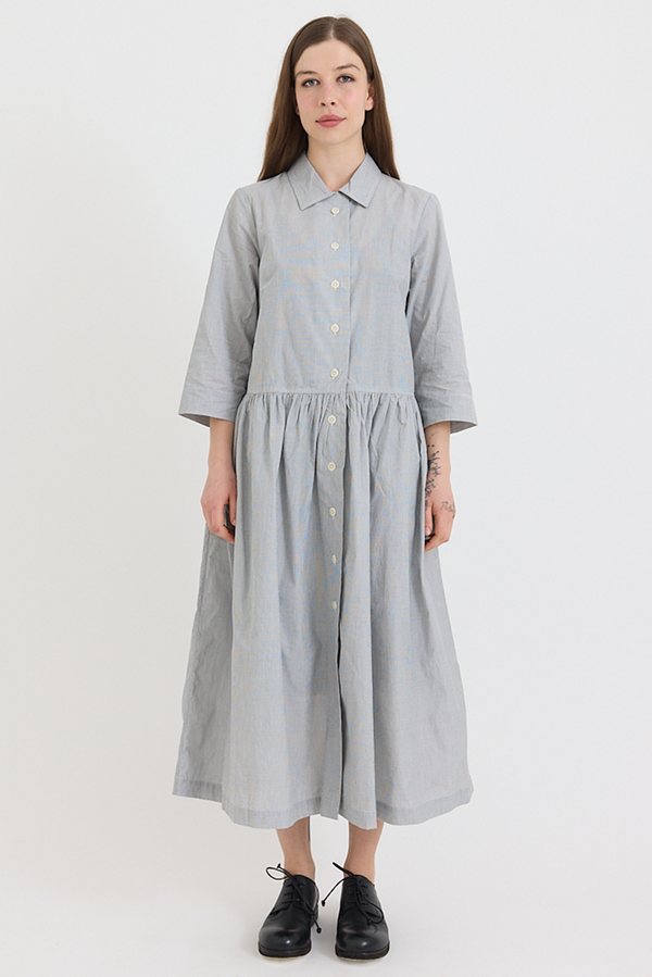 Toast - Fine Stripe Cotton Shirt Dress - Ecru/Slate