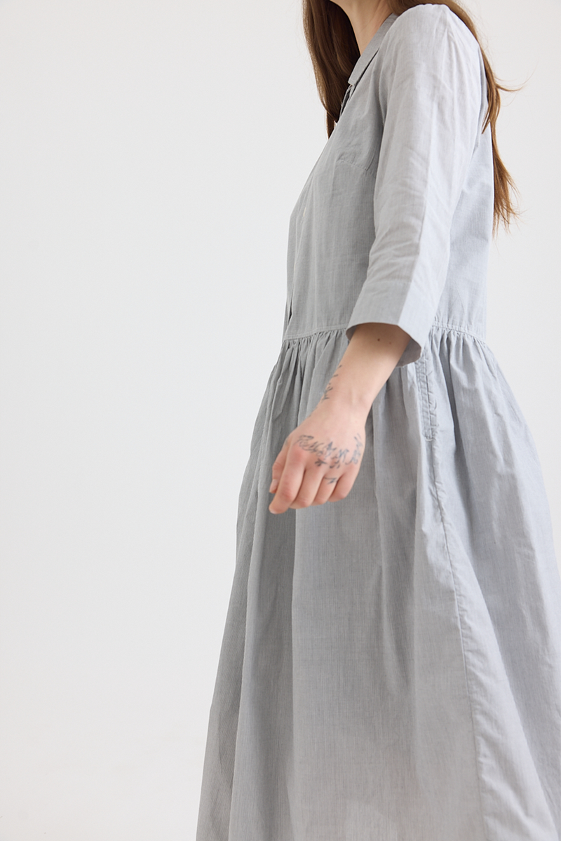 Toast - Fine Stripe Cotton Shirt Dress - Ecru/Slate