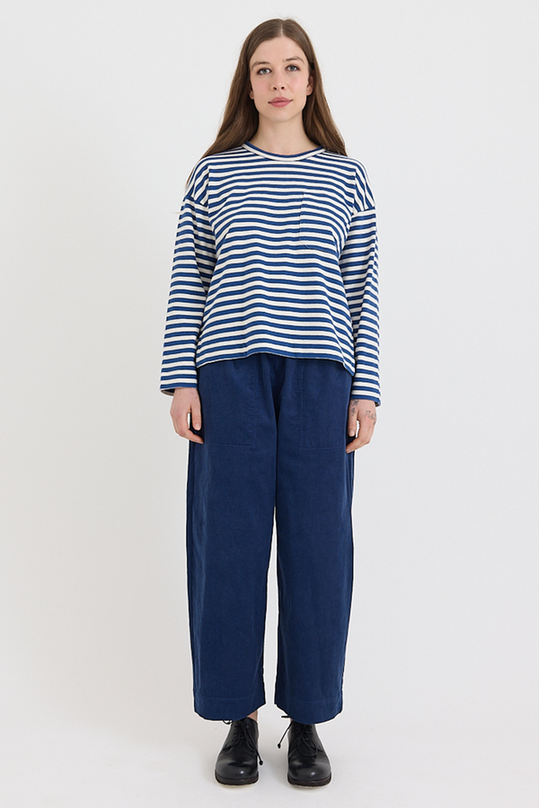 Toast - Bold Stripe Cotton Boxy Tee - Delft/Ecru