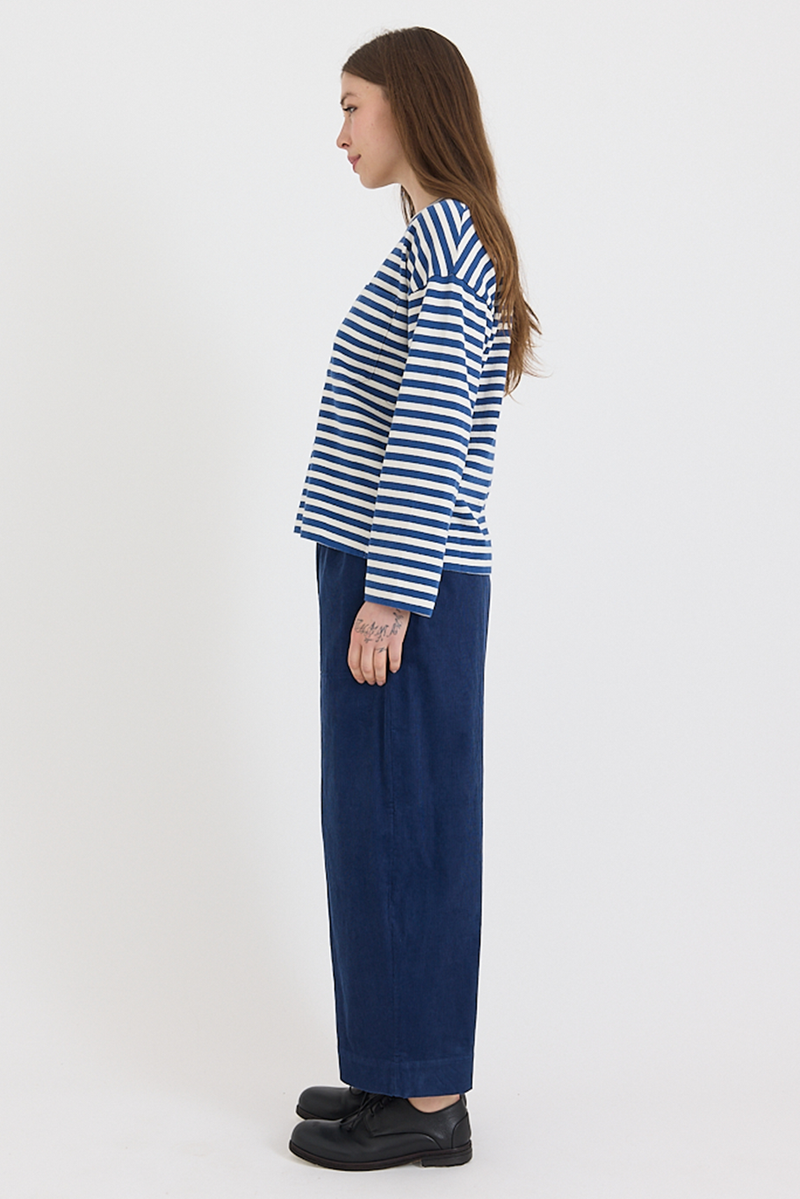 Toast - Bold Stripe Cotton Boxy Tee - Delft/Ecru