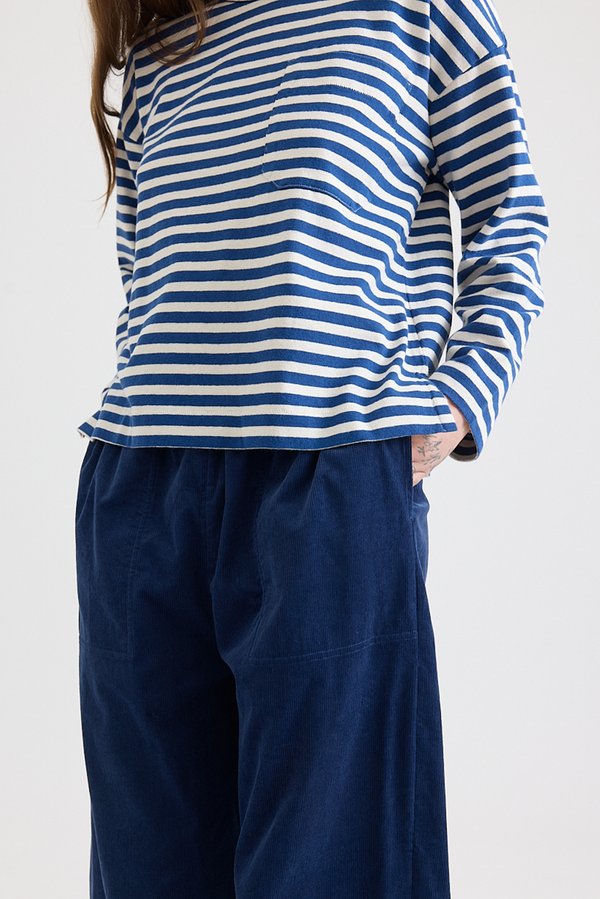 Toast - Bold Stripe Cotton Boxy Tee - Delft/Ecru
