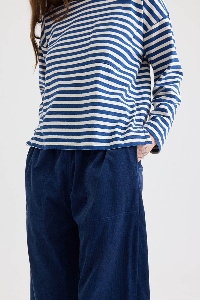 Toast - Bold Stripe Cotton Boxy Tee - Delft/Ecru