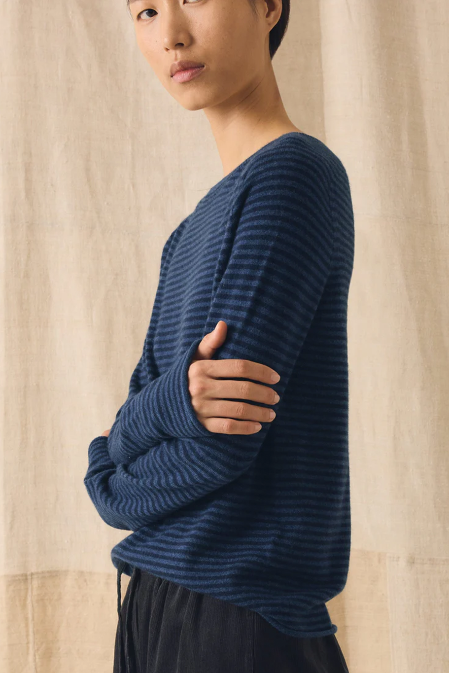 Toast - Stripe Wool Cashmere Neat Sweater