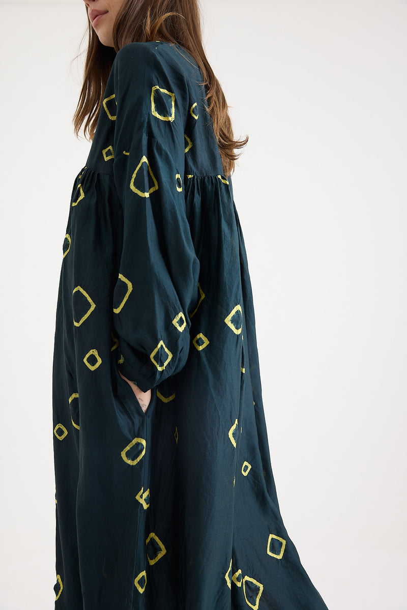 Toast - Hand Shibori Silk Dress - Oil/Lime Green - Large