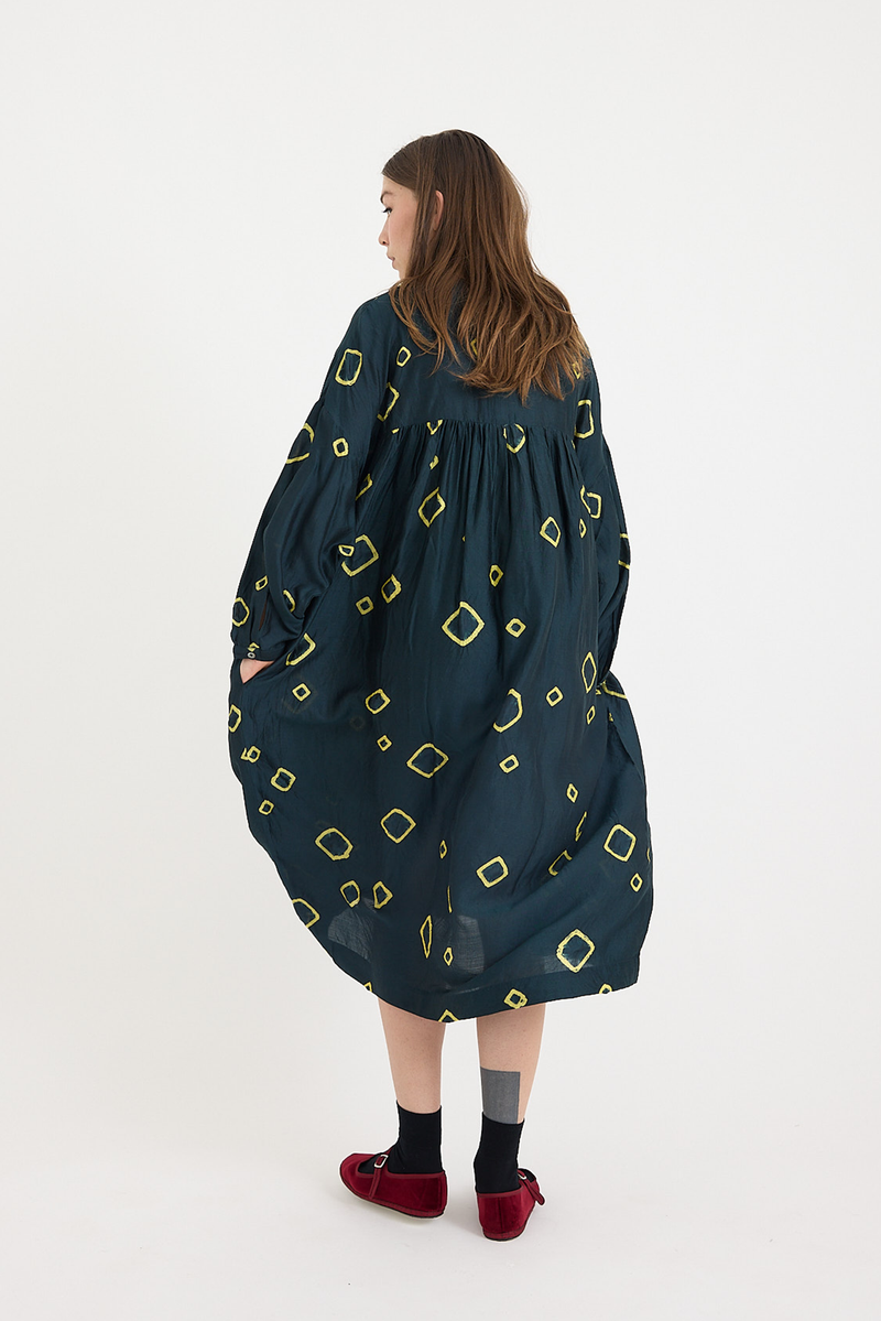 Toast - Hand Shibori Silk Dress - Oil/Lime Green - Large