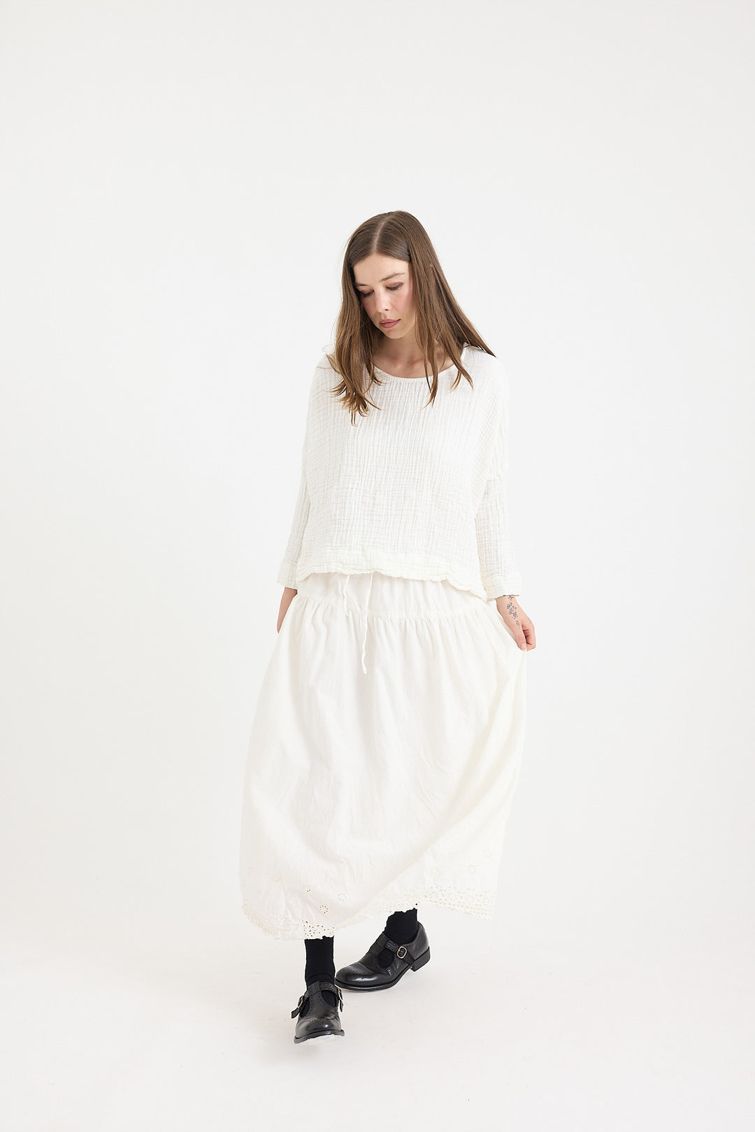 Metta - Azalea Skirt - Double Layered Cotton Voile with Lace Hem