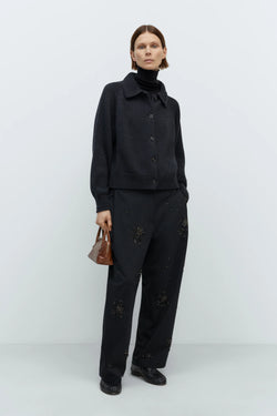 Cordera - Merino Wool Collar Cardigan - Anthracite