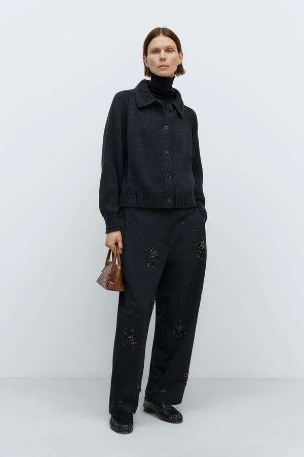 Cordera - Merino Wool Collar Cardigan - Anthracite