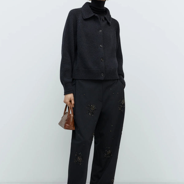 Cordera - Merino Wool Collar Cardigan - Anthracite – Scarlet Jones