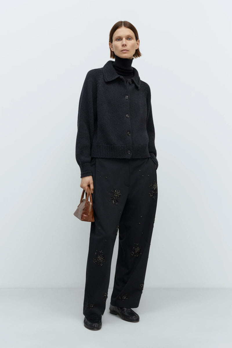 Cordera - Merino Wool Collar Cardigan - Anthracite