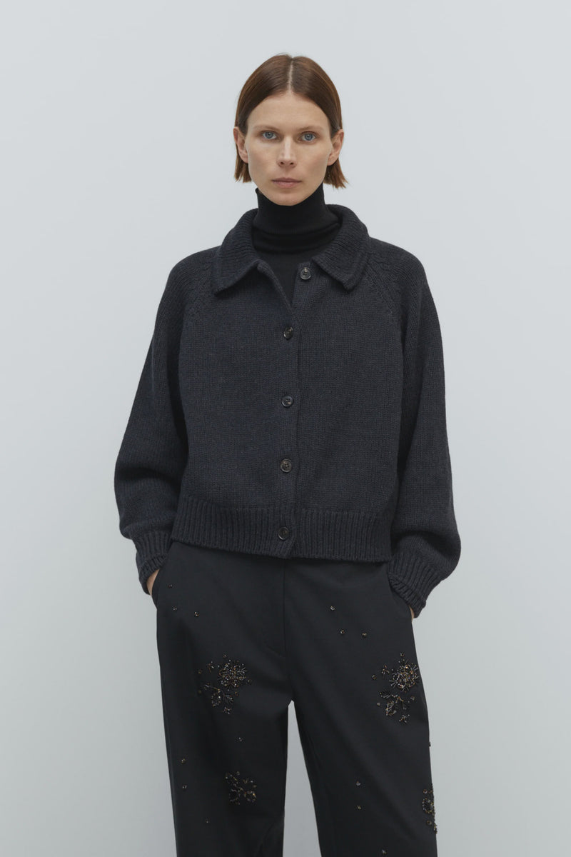 Cordera - Merino Wool Collar Cardigan - Anthracite