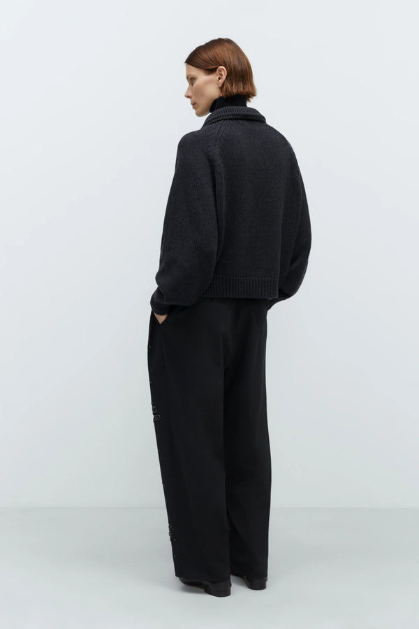 Cordera - Merino Wool Collar Cardigan - Anthracite