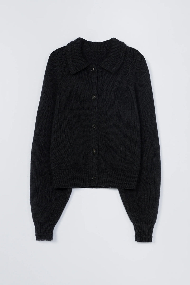 Cordera - Merino Wool Collar Cardigan - Anthracite