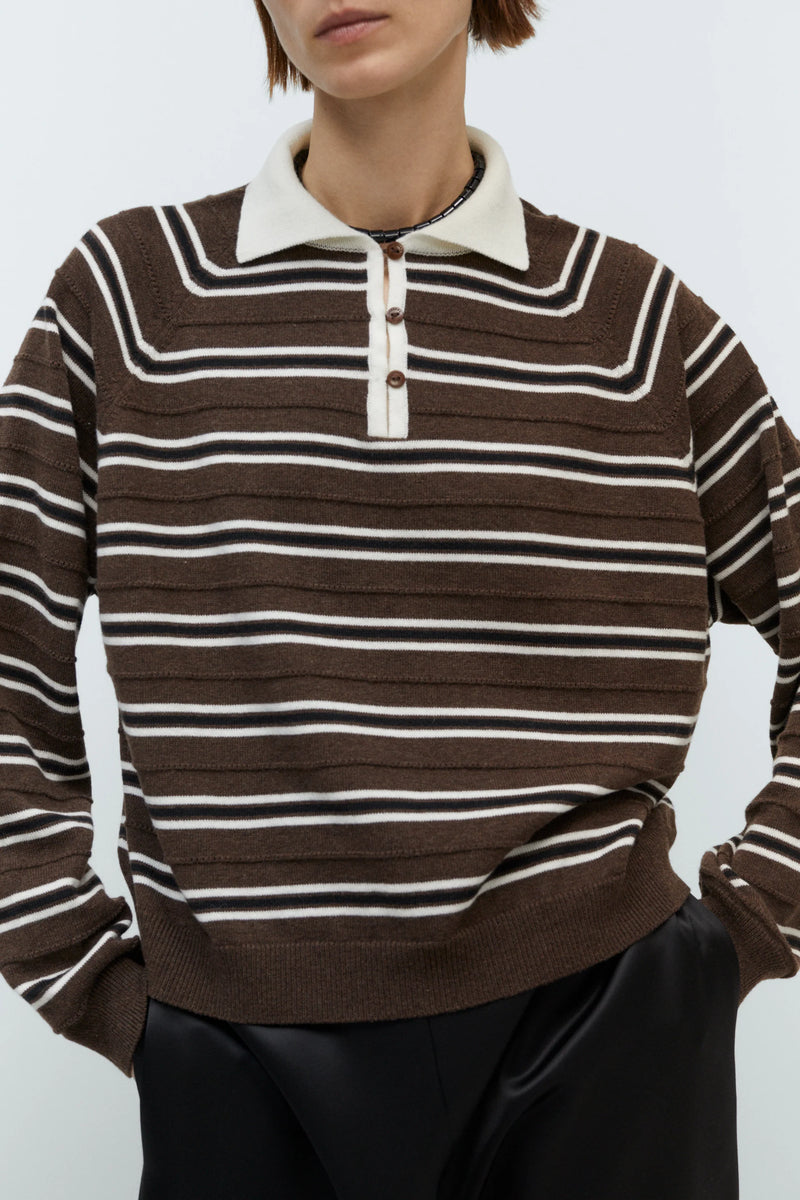 Cordera - Merino Wool Striped Polo - Brown