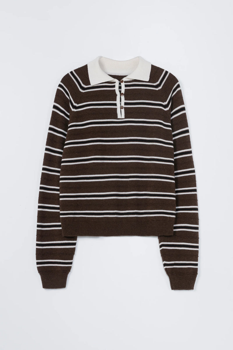 Cordera - Merino Wool Striped Polo - Brown