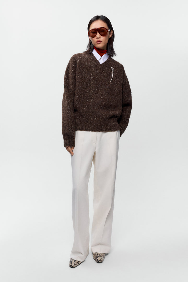 Cordera - Speckled V-Neck Sweater - Chocolate