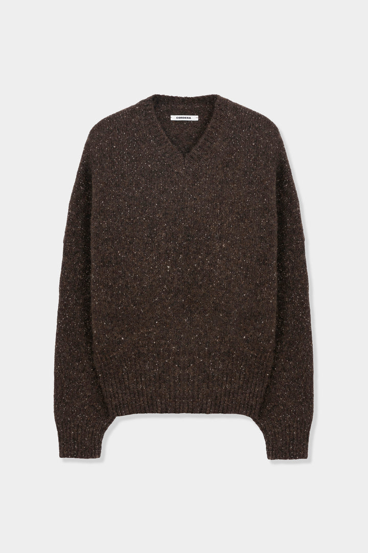 Cordera - Speckled V-Neck Sweater - Chocolate