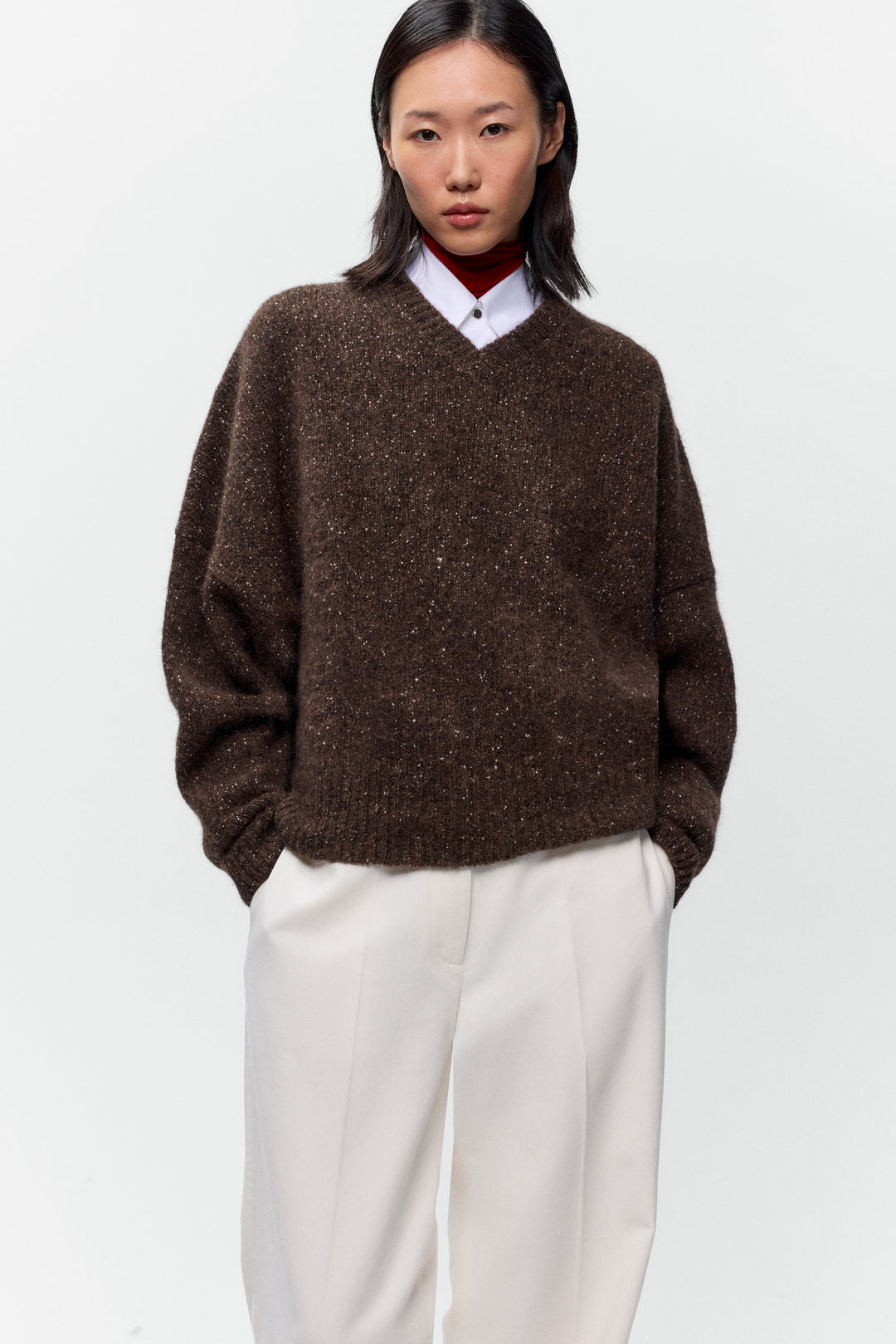 Cordera - Speckled V-Neck Sweater - Chocolate