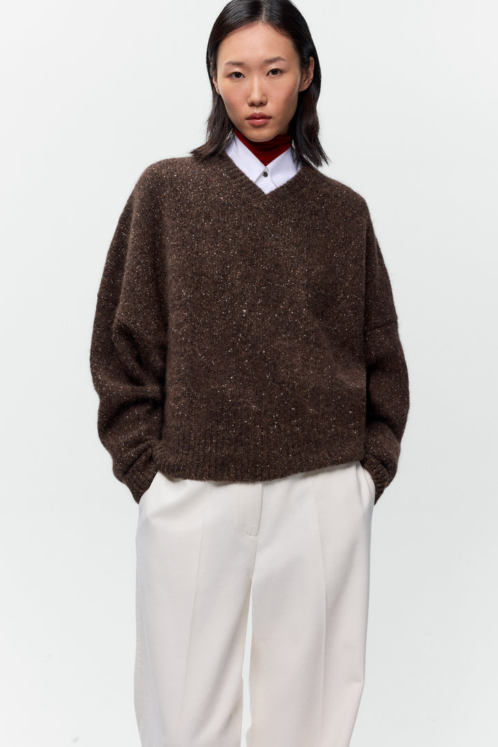 Cordera - Speckled V-Neck Sweater - Chocolate