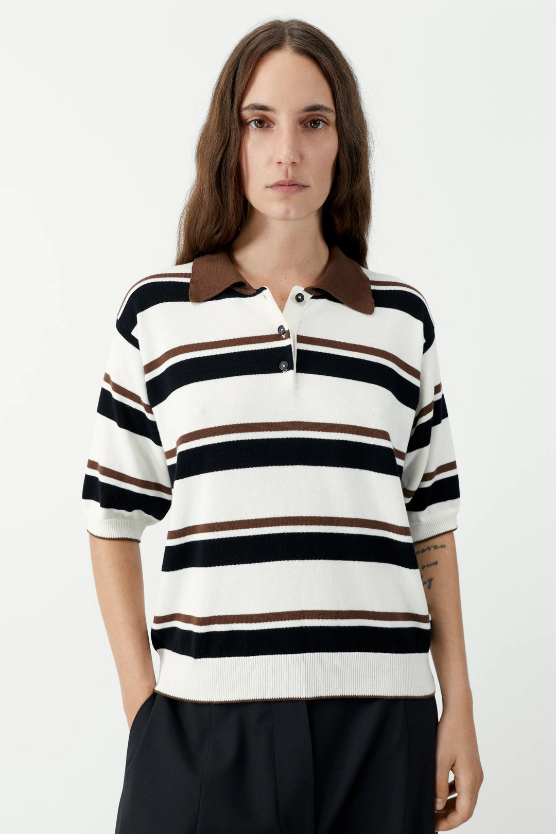 Cordera - Organic Cotton Striped Polo - Black/Brown