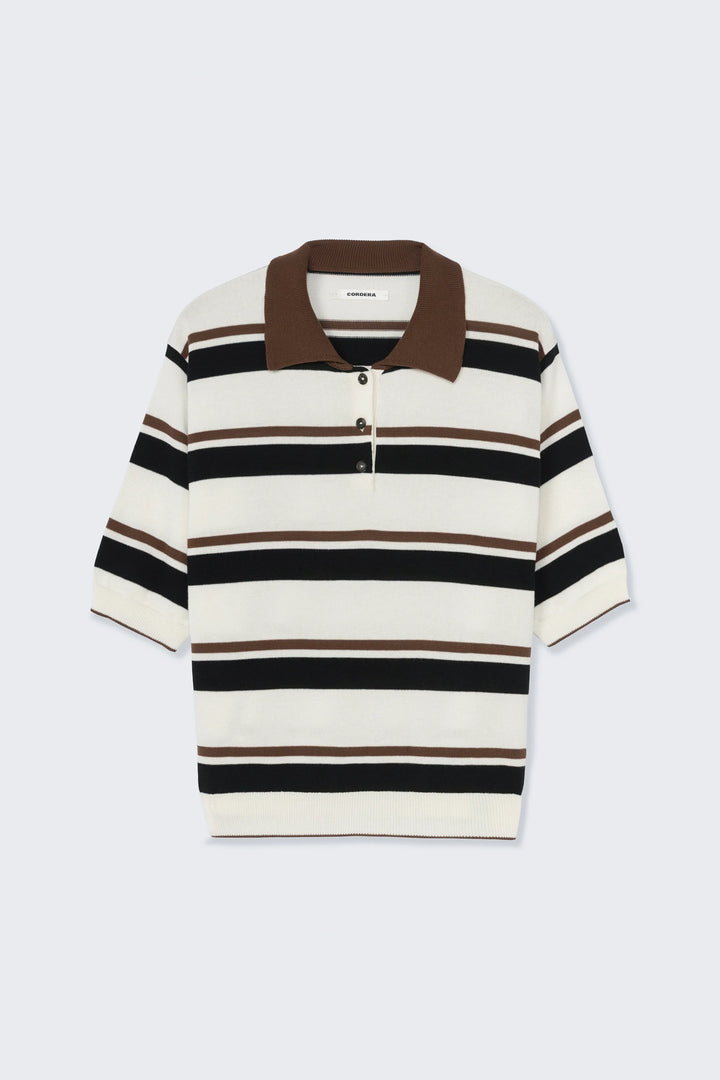 Cordera - Organic Cotton Striped Polo - Black/Brown