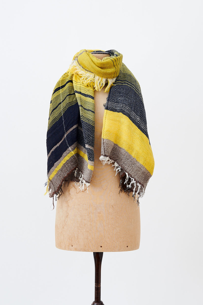 Tamaki Niime - roots shawl BIG - Wool & Cotton - Brown/Yellow