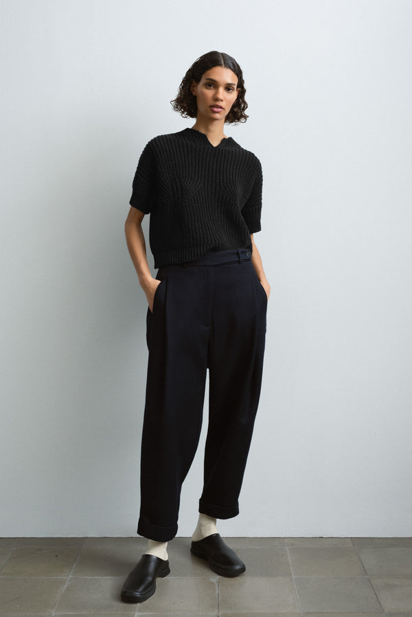 Cordera - Cotton and Wool Carrots Pants Navy