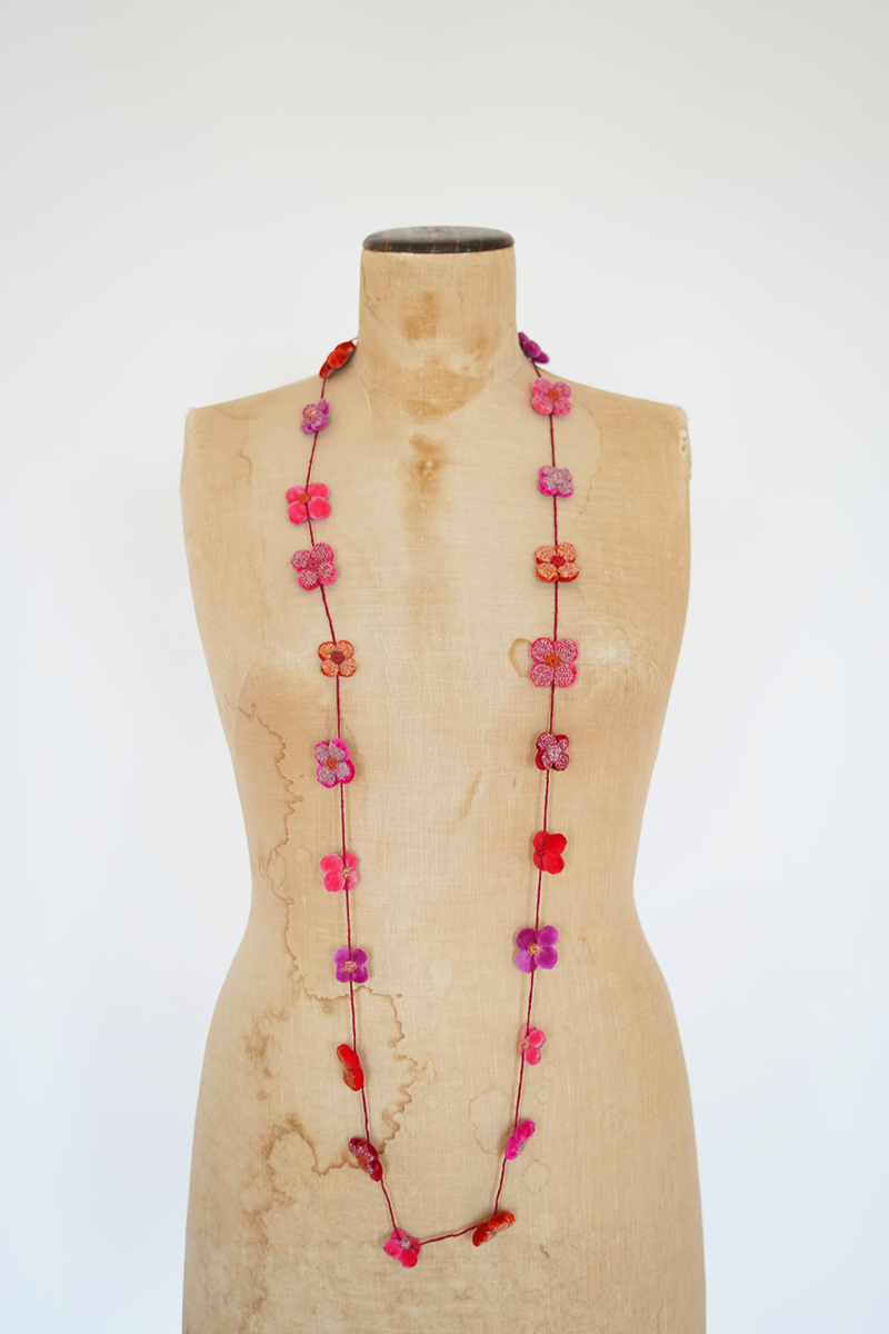 Sophie Digard - Fleur 4 Petales Velours Long Crocheted Necklace