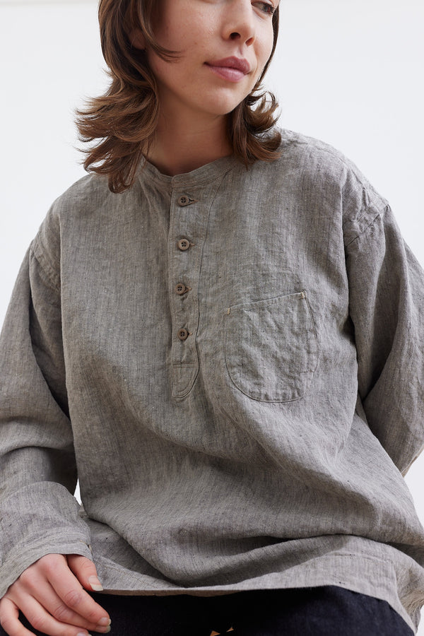 Kaval - Henry Neck Blouse Linen - Grey
